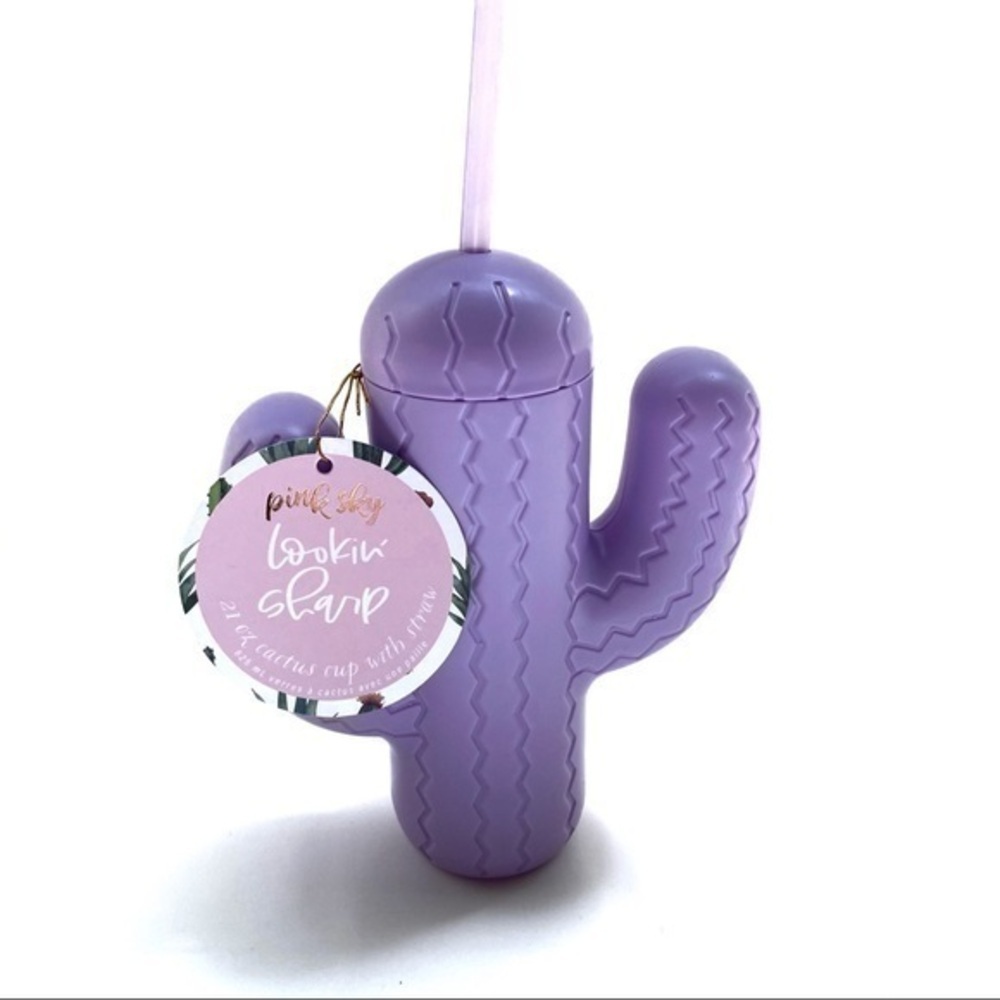 Pink Sky 21oz Purple Cactus Cup With Straw NWT